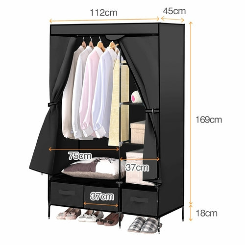 Levede Portable Clothes Closet Wardrobe Black Storage Cloth Organiser