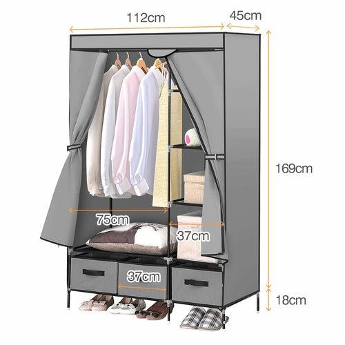 Levede Portable Clothes Closet Wardrobe Grey Storage Cloth Organiser