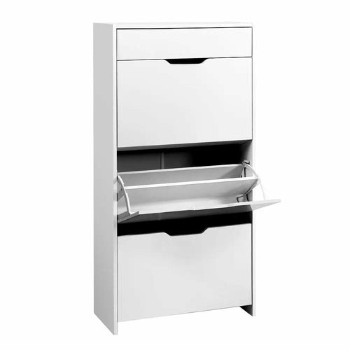 Artiss Shoe Cabinet 3 Tier Shoes Storage Drawer High Gloss White Rack