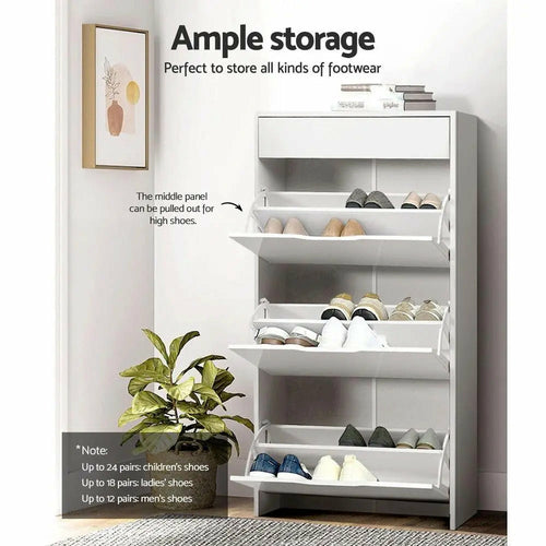 Artiss Shoe Cabinet 3 Tier Shoes Storage Drawer High Gloss White Rack