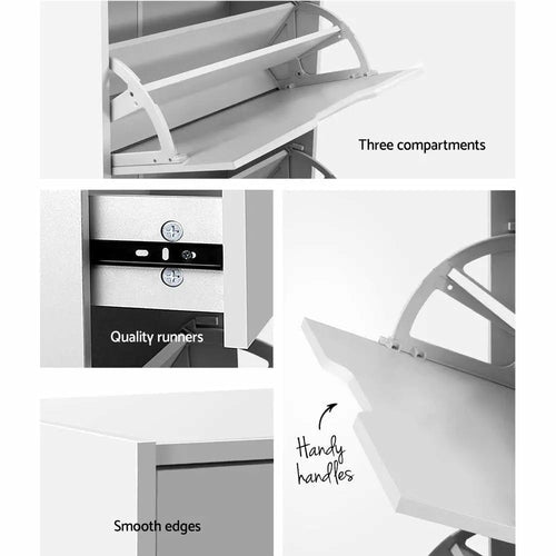 Artiss Shoe Cabinet 3 Tier Shoes Storage Drawer High Gloss White Rack