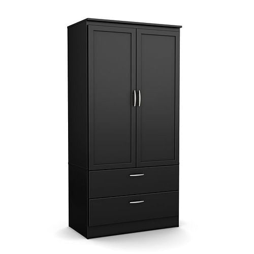Modern Two Door Wardrobe Armoire with Two Drawers and Hanging Rod