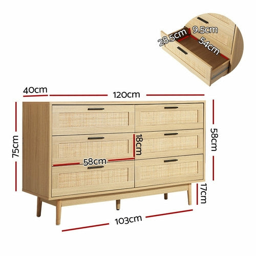 Artiss 6 Chest of Drawers Rattan Tallboy Cabinet Bedroom Clothes