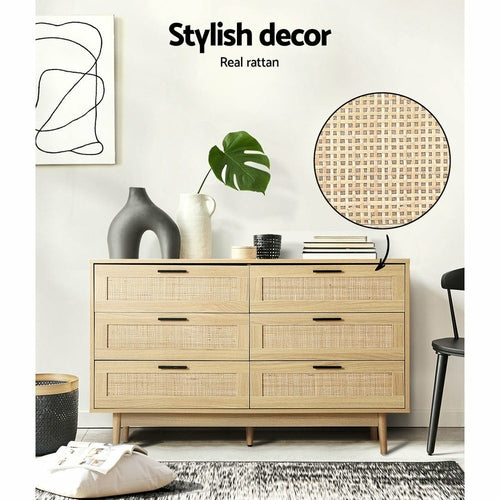 Artiss 6 Chest of Drawers Rattan Tallboy Cabinet Bedroom Clothes