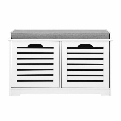 Artiss Fabric Shoe Bench with Drawers - White & Grey