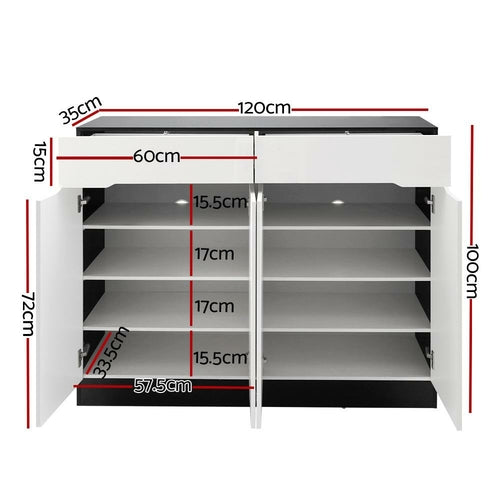 Artiss 120cm Shoe Cabinet Shoes Storage Rack High Gloss Cupboard Shelf
