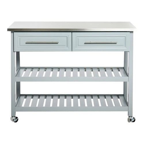 Light Gray Rolling Kitchen Island 2 Drawers Storage with Stainless