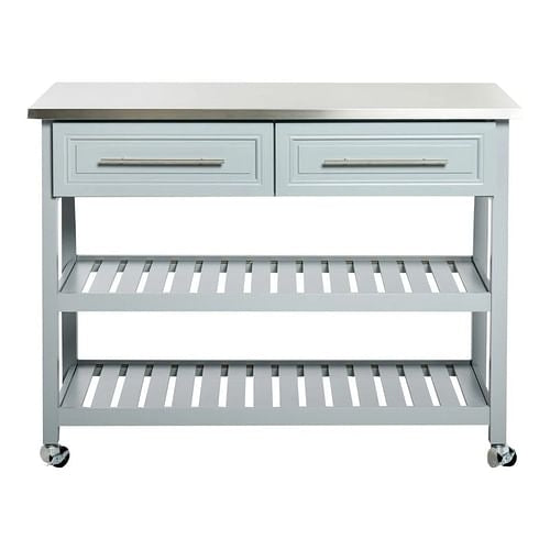 Light Gray Rolling Kitchen Island 2 Drawers Storage with Stainless
